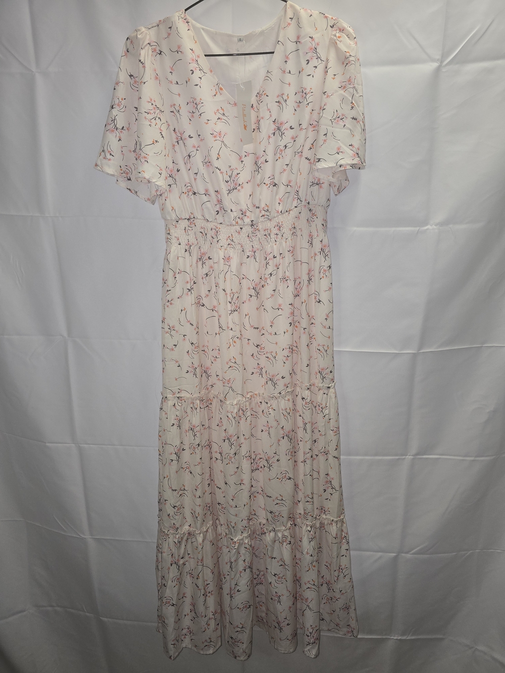 Petallush Cream Maxi Dress with Pink Floral Print